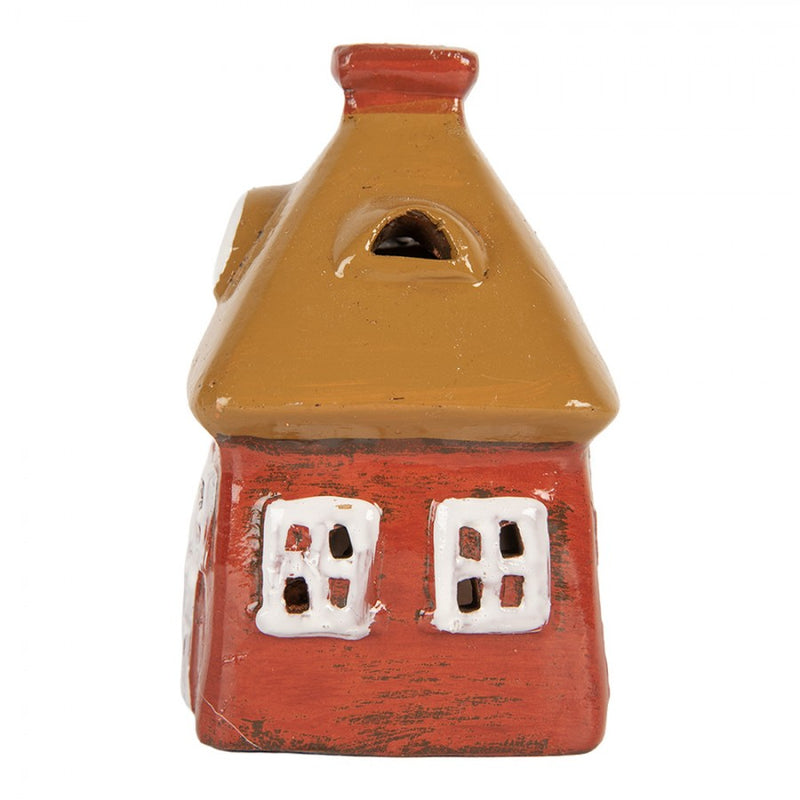 Teelichthalter Haus 9x6x10 cm Rot Dekoration Windlicht Herbst Weihnachten Keramik