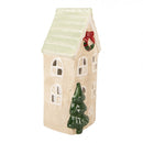 Teelichthalter Haus 9x8x20 cm Beige Windlicht Weihnachten Dekoration Keramik
