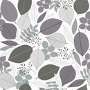 Wachstuchtischdecke "Grey Leaves" in 1,4m Br. Blätter in grau und schwarz, Untergrund weiß PVC Indoor Outdoor Tischdecke Wachstuch Länge wählbar