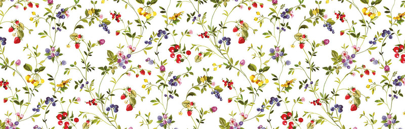 Wachstuchtischdecke "Beerentraum" in 1,4m Br. bunt mit Beeren und Früchten, Untergrund weiß PVC Indoor Outdoor Tischdecke Wachstuch Länge wählbar