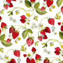 Wachstuchtischdecke "Erdbeeren" in 1,4m Br. rot grün gelb, Untergrund weiß PVC Indoor Outdoor Tischdecke Wachstuch Länge wählbar