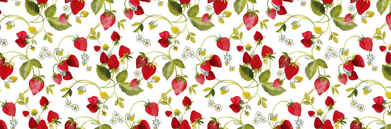 Wachstuchtischdecke "Erdbeeren" in 1,4m Br. rot grün gelb, Untergrund weiß PVC Indoor Outdoor Tischdecke Wachstuch Länge wählbar