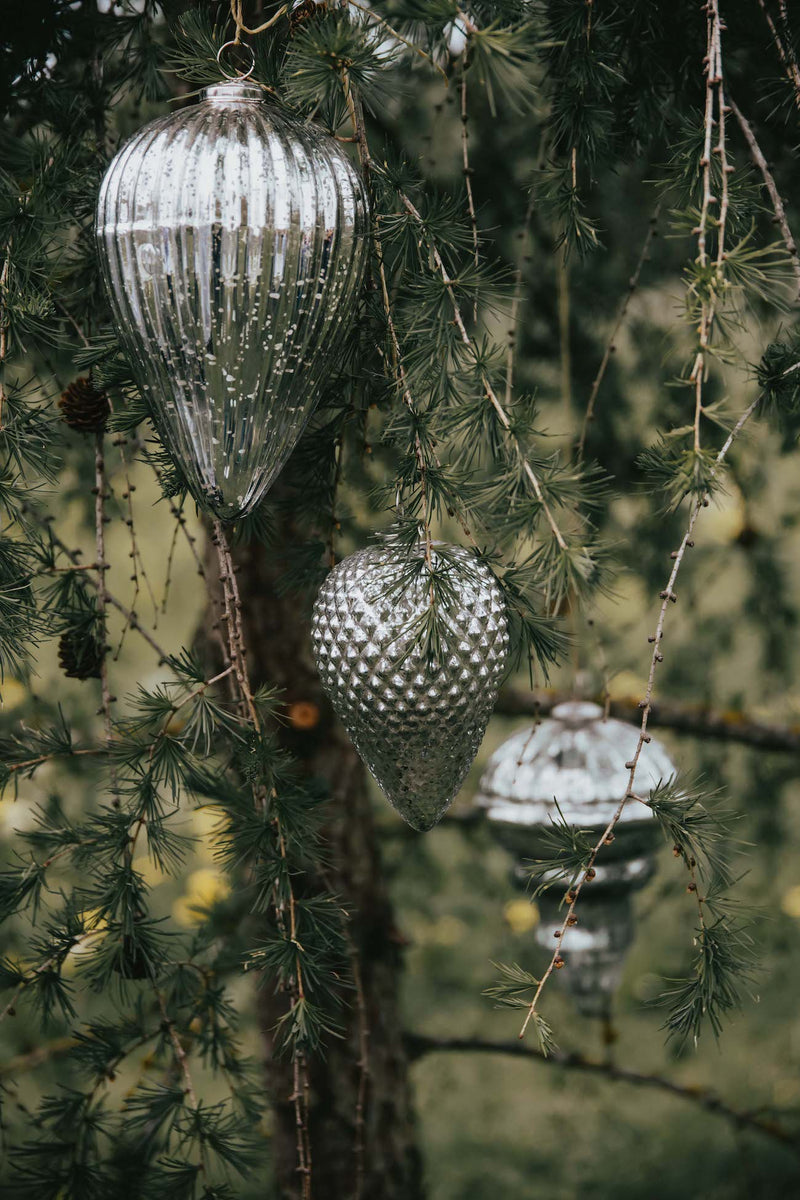 Tannenbaum Anhänger zum Hängen aus Glas Zapfen Silber Hänger Weihnachten Weihnachtsbaum Christbaumschmuck antiksilber Glas (20cm)