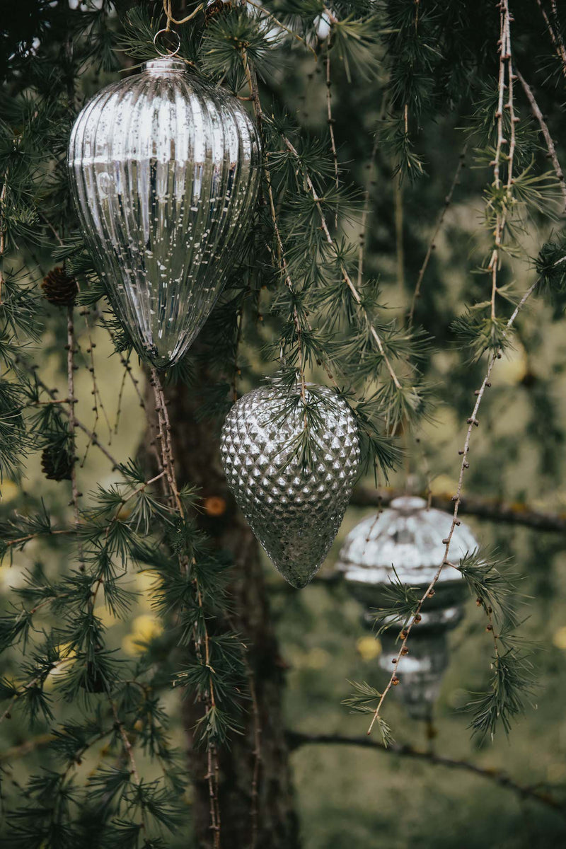 Tannenbaum Anhänger zum Hängen aus Glas Zapfen Silber Hänger Weihnachten Weihnachtsbaum Christbaumschmuck antiksilber Glas (15cm)