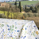 Wachstuchtischdecke "Blaue Wiese" Breite: 140cm Länge wählbar blau weiß bunt Blumen Wachstuch PVC