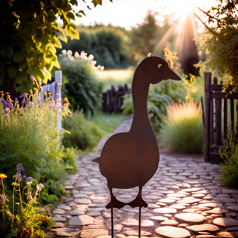 Gartenstecker Gans stehend 70cm Gesamthöhe Bodenstecker Rost Deko Stecker Ostern  Edelrost Beetstecker