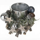 Weihnachtsdeko kleiner Kranz mit Teelichthalter grün weiß Zapfen Sternen Kugeln 12,5x8 cm