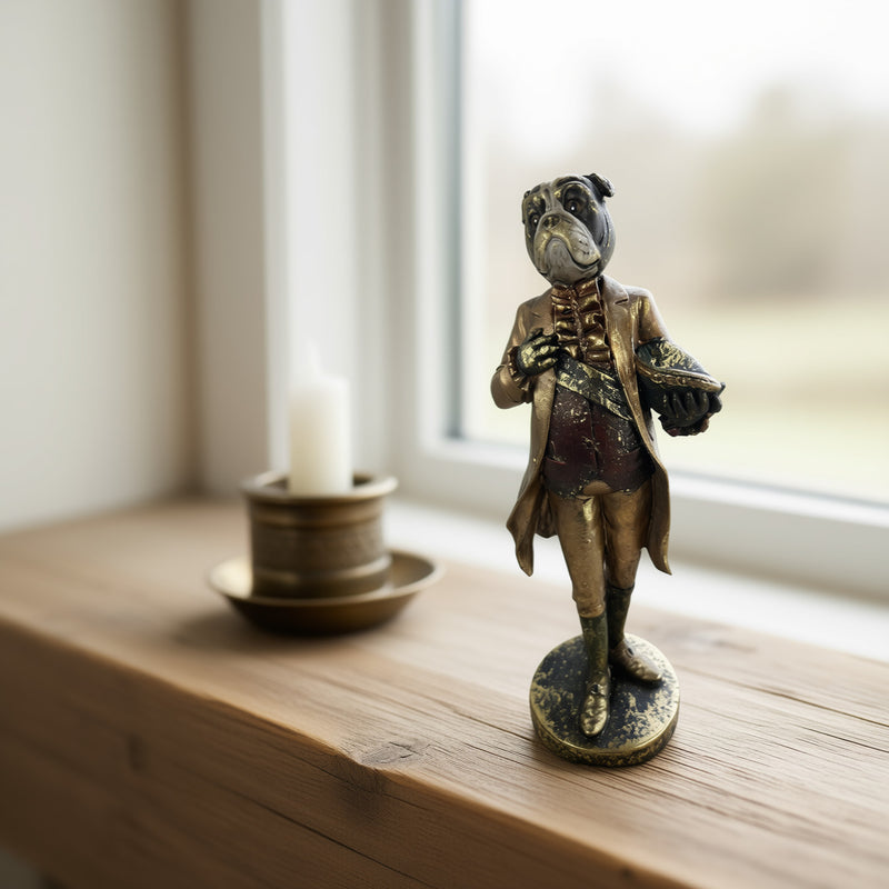 Kamindeko Bulldogge in schwarz-gold zum Hinstellen mit Sockel Anrichte Dekoration Figur Hund 31 cm hoch