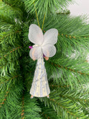 Christbaumschmuck  Engel mit lila Stern und einem silbernen Kleid 16cm hoch Weihnachten Anhänger Ornament