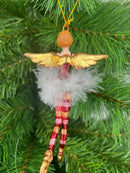 Christbaumschmuck Figur Engel rot-gold-weiß mit Herz und Federrock Anhänger Ornament Weihnachten Baumschmuck 14cm