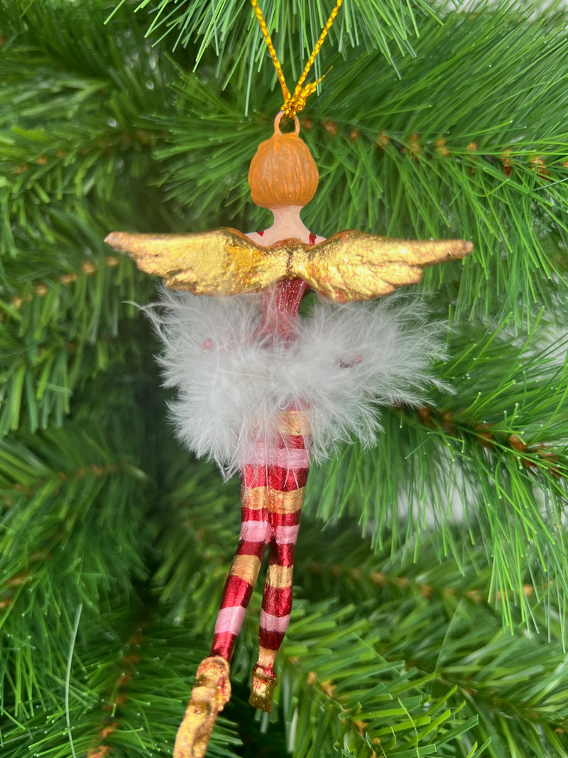 Christbaumschmuck Figur Engel rot-gold-weiß mit Herz und Federrock Anhänger Ornament Weihnachten Baumschmuck 14cm