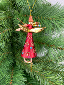 Christbaumschmuck  Engel mit Flügeln und Geige in rot-goldenem Kleid Baumschmuck 14cm
