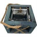 Windlicht Laterne Kerzenhalter Glaseinsatz maritim zum Hinstellen/Aufhängen Holz blau Kordel Gartendeko H/B/T: 12x16x15 cm