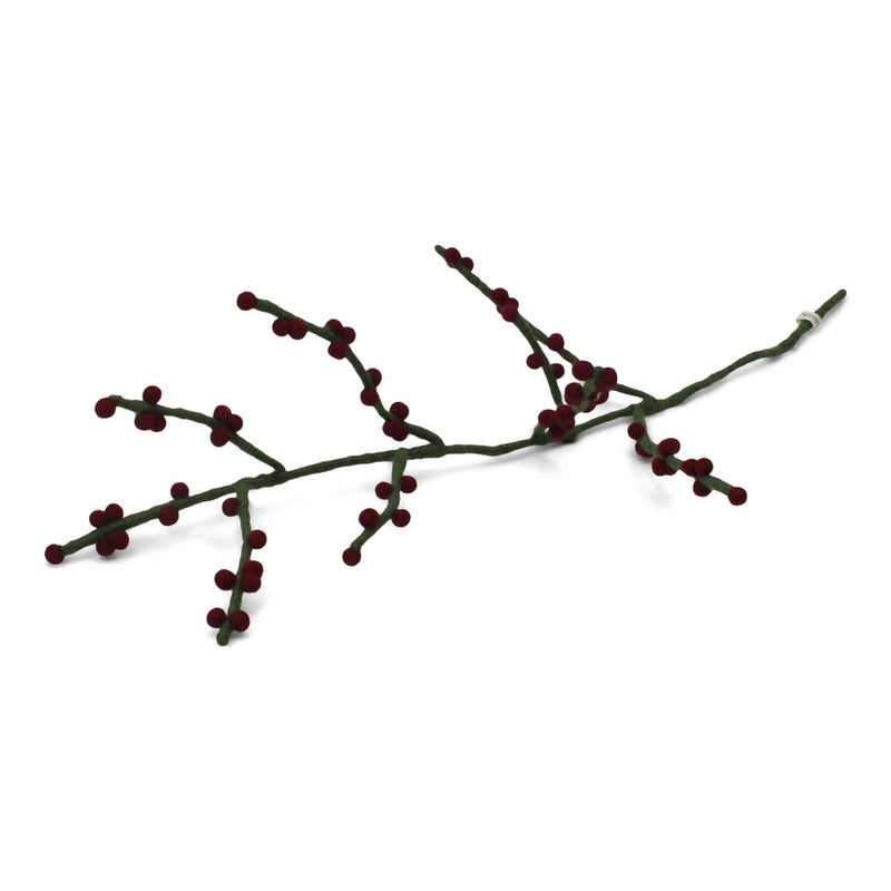 Deko Blume Zweig mit dunkelroten Beeren aus Filz Ostern Osterdeko Frühling fairtrade weich 60cm lang leicht unzerbrechlich