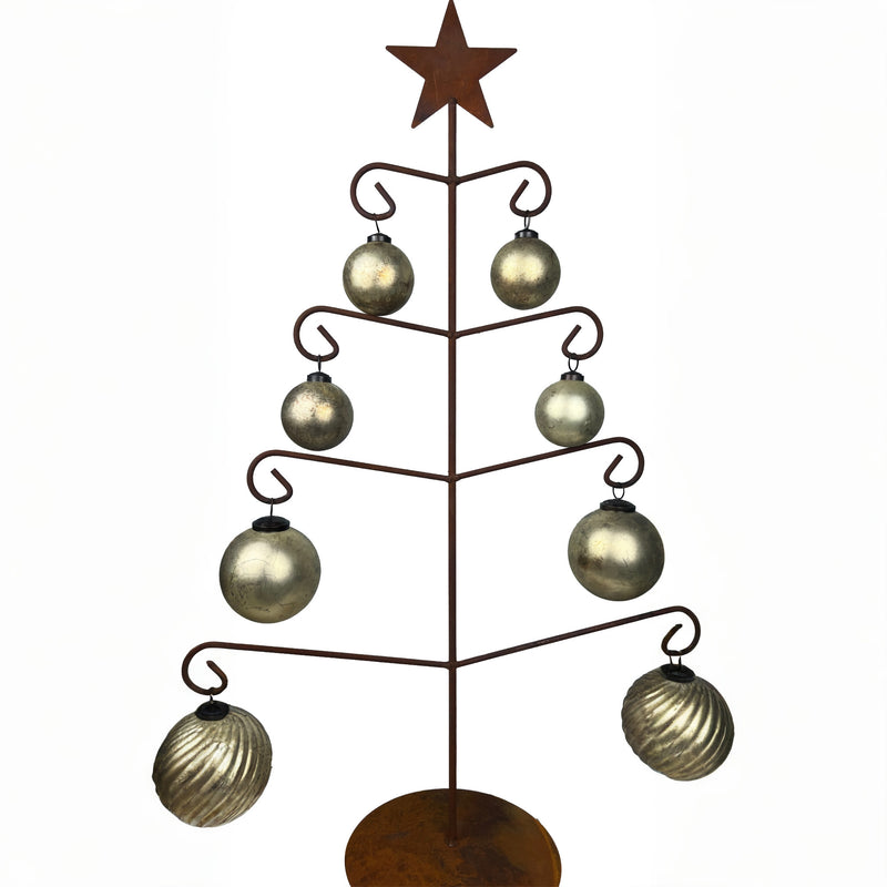 Tannenbaum mit Stern zum Hinstellen aus Metall mit Edelrost und 8 Haken für Zierschmuck  Weihnachten Fensterdekoration 90cm hoch x 56cm breit