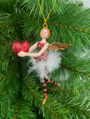 Christbaumschmuck Figur Engel rot-gold-weiß mit Herz und Federrock Anhänger Ornament Weihnachten Baumschmuck 14cm