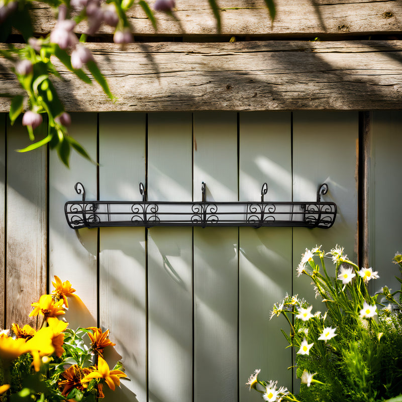 Blumenkasten PASSIO Metall Blumenwandkorb H/B/T 21/110/28 cm Eisen, dunkelrostfarben lackiert zur Befestigung an der Außenwand Wandhalterung länglich rechteckig