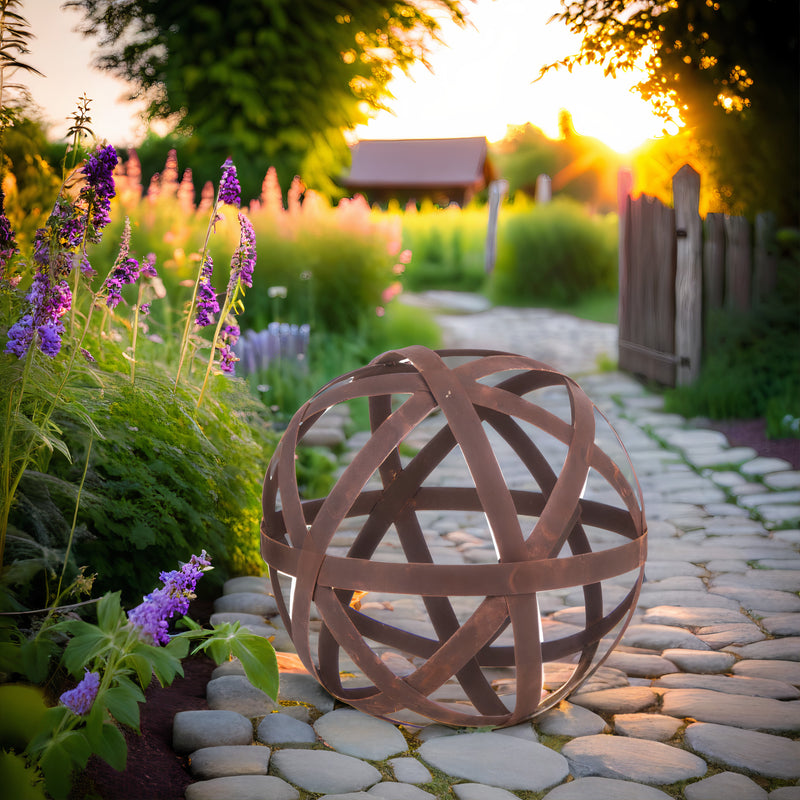 Kugel Rostkugel Dekokugel verrostet Bänder Gartenkugel Metall Rost Deko Edelrost in 4 Größen