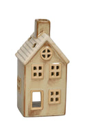 Haus Keramikhaus Windlicht Keramik Dekoration Häuschen Windlicht Weihnachten creme/beige B/T/H: 8 x 7 x 16cm