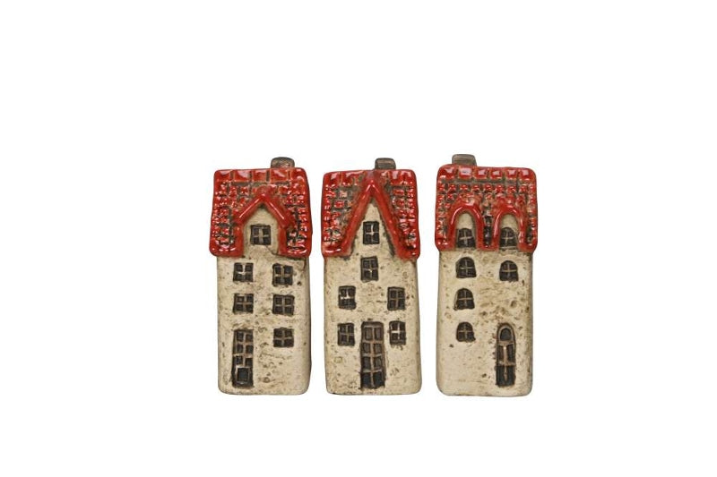 3-er Set Haus Keramikhaus Keramik Dekoration Häuschen Weihnachten rot/braun B/T/H: 3 x 3 x 7,5cm