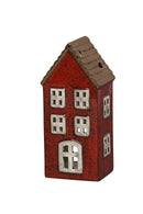 Haus Keramikhaus Keramik Windlicht Dekoration Häuschen Weihnachten dunkelrot/braun in zwei Größen
