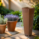 Pflanzgefäß Säule groß Kübel quadratisch konisch Metall mit Edelrost 77,5cm Gesamthöhe