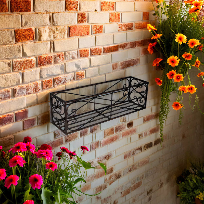 Blumenkasten OTTE Metall Blumenwandkorb H/B/T 18/60/16 cm Eisen, dunkelrostfarben lackiert zur Befestigung an der Außenwand Wandhalterung länglich rechteckig