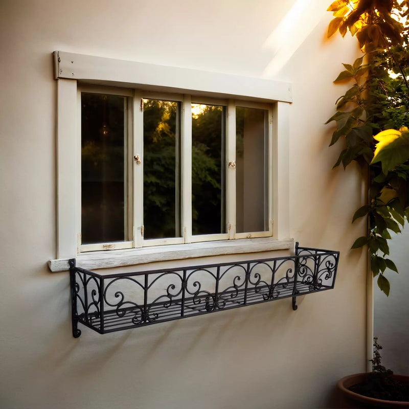 Blumenkasten FIONA Metall Blumenwandkorb H/B/T 25/110/24 cm Eisen, dunkelrostfarben lackiert zur Befestigung an der Außenwand Wandhalterung länglich rechteckig