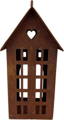 Gartendeko Häuschen mit Herz und Ring Windlicht Gartenlicht Gartendeko zum Stellen Metall Rost Deko 17cm hoch