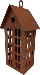 Gartendeko Häuschen mit Herz und Ring Windlicht Gartenlicht Gartendeko zum Stellen Metall Rost Deko 17cm hoch