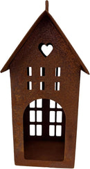 Gartendeko Häuschen mit Herz und Ring Windlicht Gartenlicht Gartendeko zum Stellen Metall Rost Deko 17cm hoch