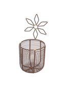 Körbchen Drahtkorb mit Blume Metall Eisendraht grau patiniert H/dia:20/10 cm