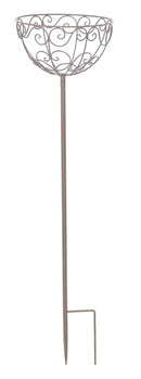 Pflanzschale BOCCAR Pflanzkorb Blumenschale auf Stab Blumentopfständer Pflanzgefäß halbrund Metall dunkelbraun lackiert mit Ständer und 2 Spießen H/dia 102/25 cm