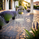 Dekorativer Pflanzstuhl Metallstuhl zum Bepflanzen Pflanzkasten Blumenkasten Vogeltränke in Shabby- / Vintage Look H/B/T 89/42/52 cm Metall, antikweiß lackiert