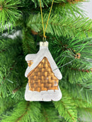 Lebkuchenhaus Christbaumschmuck aus Glas, Braun-Weiß mit Glitzer, Hängeornament, Weihnachtsdekoration, 5x5x8 cm