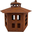 Gartendeko Vogelhaus sechseckig Haus Windlicht zum Stellen oder Hängen mit Ring Metall Rost Deko H/B: 22/18 cm
