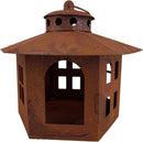 Gartendeko Vogelhaus sechseckig Haus Windlicht zum Stellen oder Hängen mit Ring Metall Rost Deko H/B: 22/18 cm