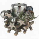 Weihnachtsdeko kleiner Kranz mit Teelichthalter grün weiß Zapfen Sternen Kugeln 12,5x8 cm