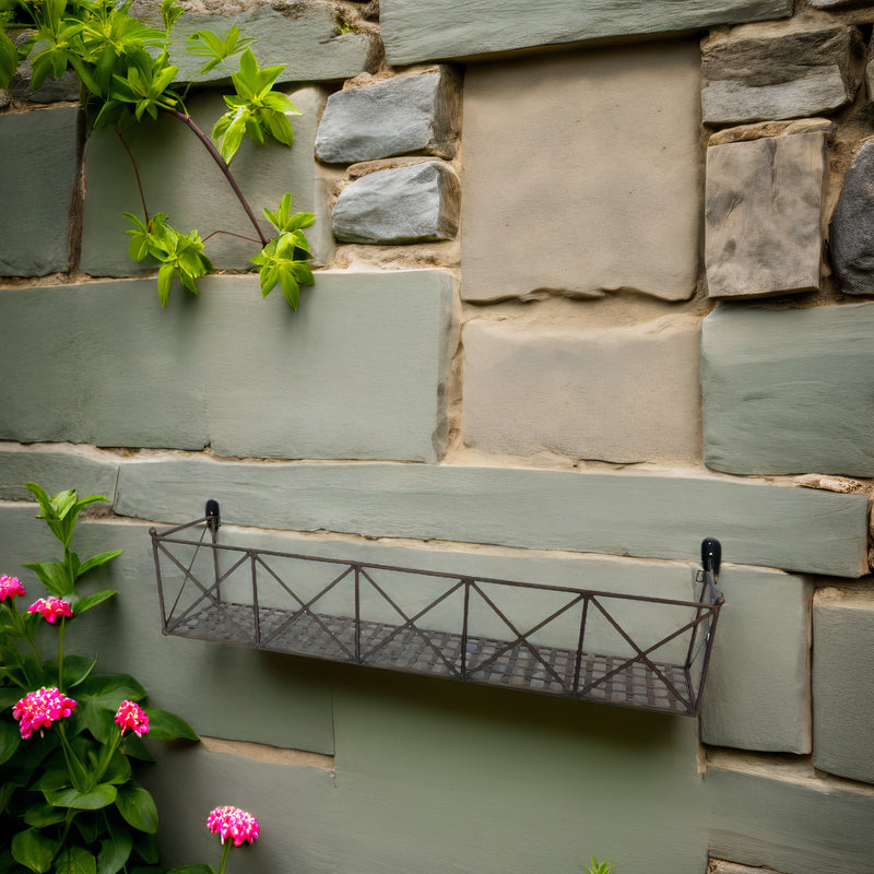 Blumenkasten RUSSO Metall Blumenwandkorb H/B/T 23/110/22 cm Eisen, dunkelbraun lackiert zur Befestigung an der Außenwand Wandhalterung länglich rechteckig