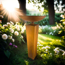 Säule quadratisch mit runder Schale aus Metall mit Edelrost zum Bepflanzen Blumenschale  Rost in drei Größen