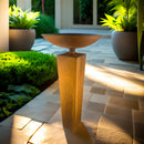 Säule quadratisch mit runder Schale aus Metall mit Edelrost zum Bepflanzen Blumenschale  Rost in drei Größen