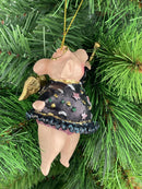 Christbaumschmuck Figur "Schwein mit Flügeln und Stern" Hänger schwarz-flieder Weihnachten Hänger 12cm