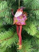 Weihnachtsmann Gabenträger Weihnachten Baumschmuck Figur Deko Hänger Christbaumschmuck 16 cm pink-rot mit Sack