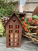 Gartendeko Häuschen mit Herz und Ring Windlicht Gartenlicht Gartendeko zum Stellen Metall Rost Deko 17cm hoch