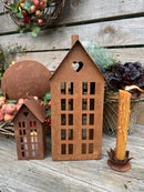 Gartendeko Häuschen mit Herz und Ring Windlicht Gartenlicht Gartendeko zum Stellen Metall Rost Deko 17cm hoch