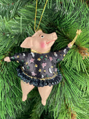 Christbaumschmuck Figur "Schwein mit Flügeln und Stern" Hänger schwarz-flieder Weihnachten Hänger 12cm