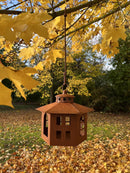 Gartendeko Vogelhaus sechseckig Haus Windlicht zum Stellen oder Hängen mit Ring Metall Rost Deko H/B: 22/18 cm