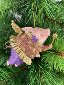 Christbaumschmuck Figur "Schwein mit Flügeln und Stern" Hänger kupfer-lila Weihnachten Hänger 10cm