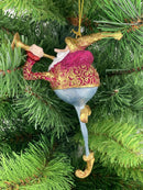 Christbaumschmuck Figur Weihnachtsmann mit Trompete rot-blau Weihnachten Baumschmuck 15,5 cm
