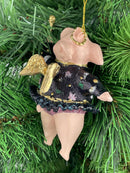 Christbaumschmuck Figur "Schwein mit Flügeln und Stern" Hänger schwarz-flieder Weihnachten Hänger 12cm